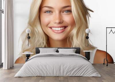 Portrait of a pretty smiling blond model isolated on white background as transparent PNG, fictional human Wall mural