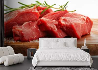 Raw meat on a wooden cutting board collection, isolated on a transparent background Wall mural