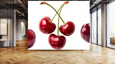 Red cherry bundle isolated on a white background Wall mural