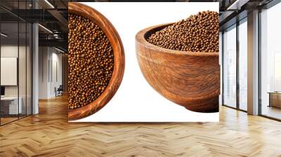 Set of two wooden bowls with mustard seeds isolated on a white background Wall mural