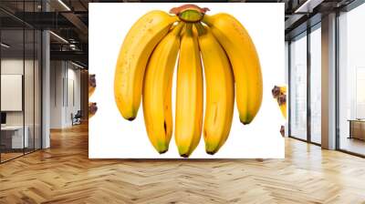 Yellow ripe banana bundle, side and top view, isolated on a white background Wall mural