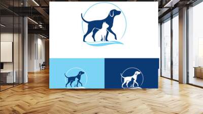 animal logo with pets silhouettes, a dog and cat combined in a vet symbol. vector Wall mural