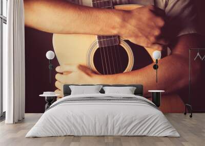 hands holding an acoustic guitar Wall mural