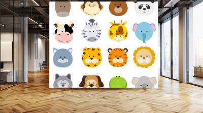 Set of cartoon animals faces. Vector collection  Wall mural