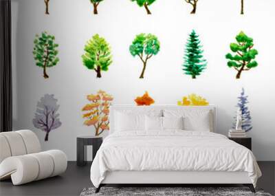 set of trees on white. watercolor vector illustration Wall mural