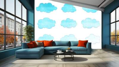 set of watercolor clouds on white Wall mural