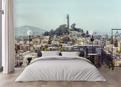 Coit Tower on Telegraph Hill from Russian Hill. San Francisco, California, USA. Wall mural