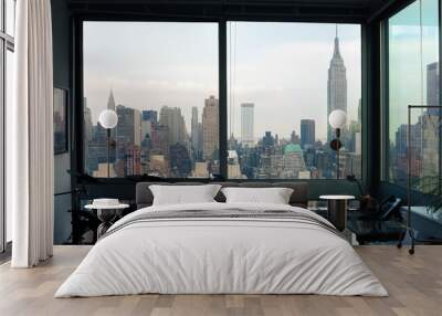 View of skyscrapers of  New York City (Manhattan) through windows of apartment. Top view of midtown of Manhattan. USA Wall mural