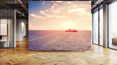 View on the big ferry in in the middle of the ocean on sunset Wall mural