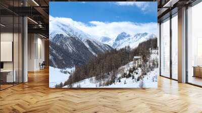 House on snowy mountain Wall mural