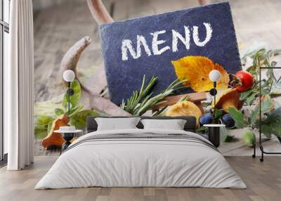 Autumn menu board with natural decoration Wall mural