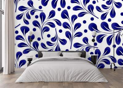 Floral pattern blue and white.jpg Wall mural