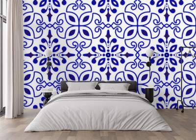 floral seamless blue pattern vector Wall mural