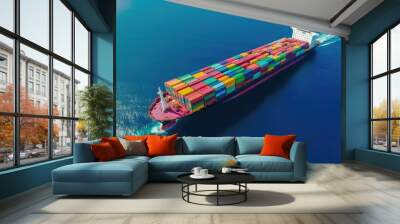 aerial top view of container cargo ship Wall mural