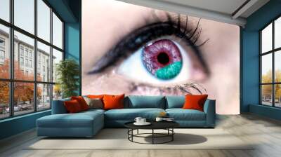 Flag of Belarus reflects in a woman blue eye - election, sport, hope, young, generation, pride, dream, emotion, independance	 Wall mural