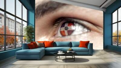 Flag of dominican republic reflects in a man brown eye - election, sport, hope, young, generation	 Wall mural