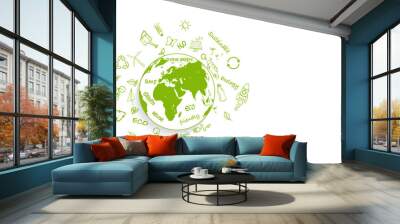 Earth day, Eco friendly, Sustainable devlopment and World environment day concept design with doodle icons and copy space, Vector illustration Wall mural