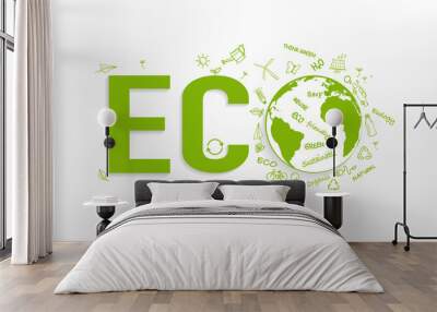 Eco friendly and Sustainability concept with doodle icons, Vector illustration Wall mural