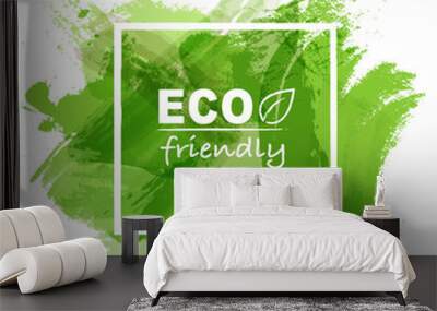 Eco friendly concept with green watercolor paint background, Vector illustration Wall mural