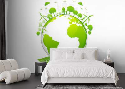 Ecology concept with green city on earth, World environment and sustainable development concept Wall mural