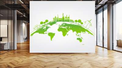 Ecology concept with green city on earth, World environment and sustainable development concept Wall mural