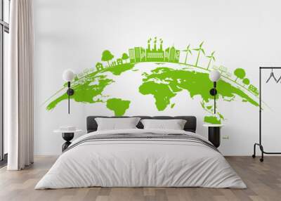 Ecology friendly and Green city, Sustainable development concept, Earth day and World environment day, vector illustration Wall mural