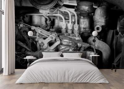 Old diesel engine with monochrome vintage tone Wall mural