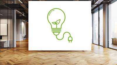 Outline of light bulb icon on white background, Ecology and green energy concept, Vector illustration Wall mural