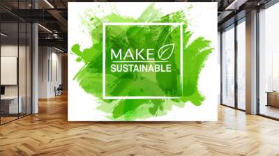 sustainable development logo with green watercolor paint background, vector illustration Wall mural