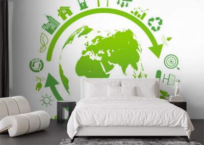 Sustainable development with reuse, recycle, renew for carbon reduction, net zero, green energy, eco friendly concept, vector illustration Wall mural