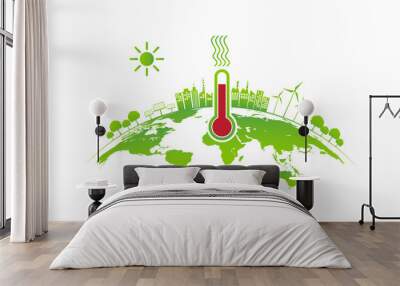 World environmental with Climate change and Global Warming concept, Ecological Problems with Thermometer Design, vector illustration Wall mural