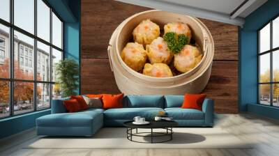 Chinese dim sum in a bamboo steamer box Wall mural