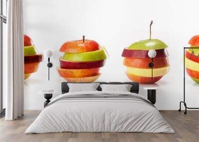 composite from different varieties of apples cut into slices Wall mural