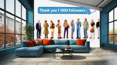 Thank you 1000 followers, template for social media networks Wall mural