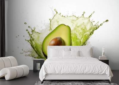 Flying delicious fresh avocado in color splash on white background, veggie, fruit. Wall mural