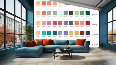 Peach color palette. Winter, spring, summer, autumn seasons color samples with hex codes. Color trends concept. Wall mural