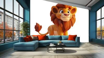 A cartoon lion cub stands against a white background Wall mural