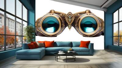 A pair of goggles with a serene blue lens resting on a surface on transparent background Wall mural