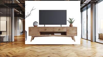 A sleek, modern TV stand with two drawers and an open shelf Wall mural