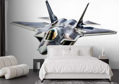 A sleek silver fighter jet soars through the air with speed and grace Wall mural