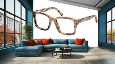 A stylish pair of glasses resting on a pristine white background Wall mural