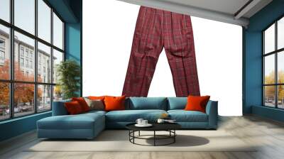 a vibrant pair of red plaid pants set against a pristine white background Wall mural