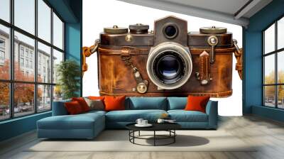 A weathered leather-encased old-fashioned camera sits elegantly, capturing memories of a bygone era Wall mural