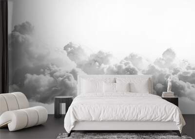 Dramatic White Clouds Embracing the Sky at Dusk Over Lush Green Landscape Wall mural