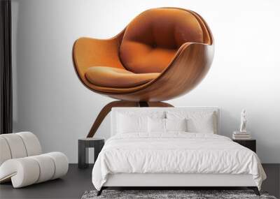 Elegant Mid-Century Modern Chair in Warm Orange Fabric at a Stylish Home Interior Setting Wall mural