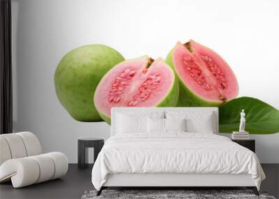 Lush green and pink fruits with vibrant leaves in a harmonious group Wall mural