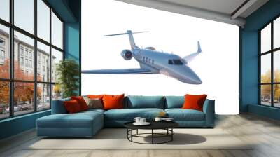 Sleek Private Jet Soaring Through Clear Blue Skies During Bright Daylight Wall mural