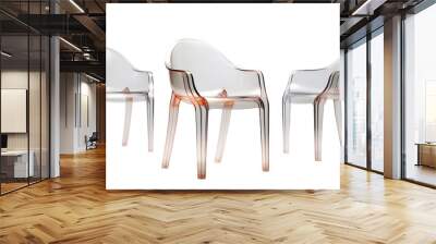 Three clear chairs are elegantly arranged side by side in a sleek and modern setting Wall mural