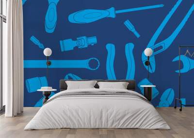 The pattern of the blue tools Wall mural