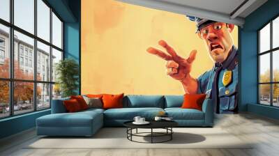 Cartoon policeman with a surprised look. Wall mural